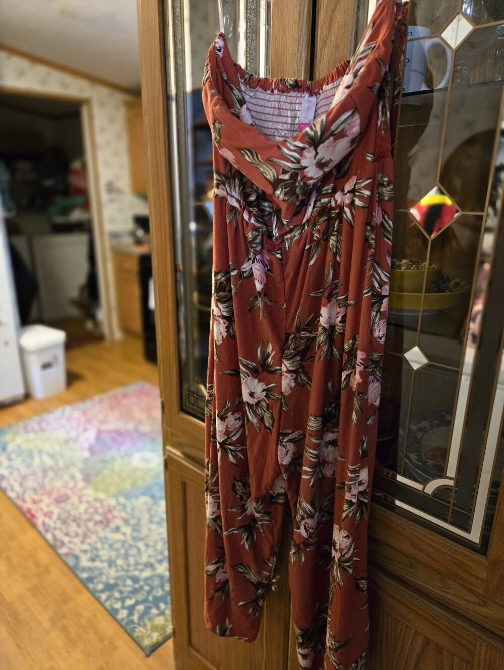 Rust Floral Strapless Maxi Jumpsuit